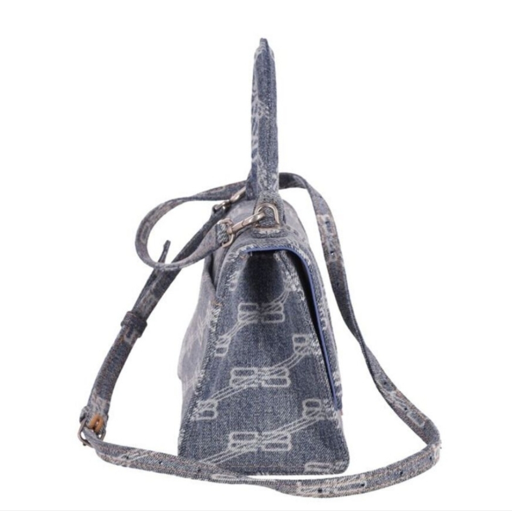 BALENCIAGA Hourglass BB Monogram Bleached Denim Small Bag Purse Top Handle - Picture 3 of 9